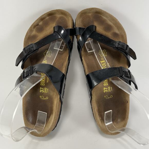 Birkenstock Mayari Sandals Womens Size 37 US 6-6.5 Black Patent Leather Toe Loop - Picture 6 of 9
